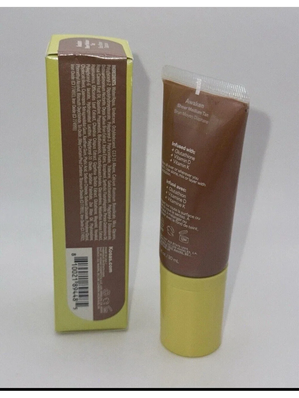 Kosas Glow I.V Vitamin Infused skin Enhancer (AWAKEN, Sheer Medium Tan) 1 fl oz